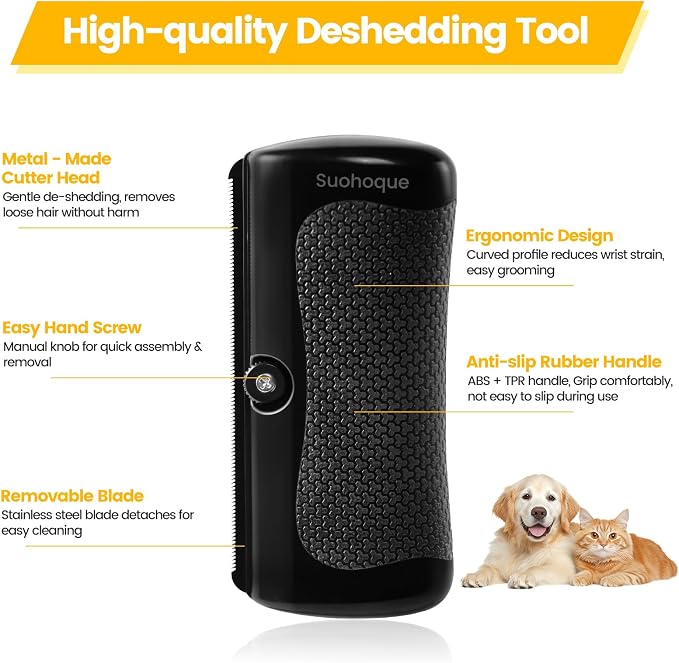 Dog Cat Deshedding Brush, Pet Hair Remover Grooming Cat Brush for Pet Short/Long Hair, Gentle Grooming Tool for Matted & Loose Hair for Dogs, Cats & Horses