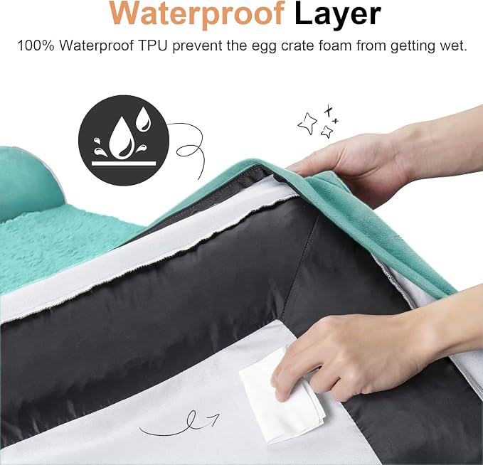 NANUYA Orthopedic Dog Bed for Jumbo Dogs, 53 x 42 Inch, Aqua Blue | Egg crate foam for joint support, 3-sided bolster pet sofa, waterproof lining, washable cover, and non-skid base