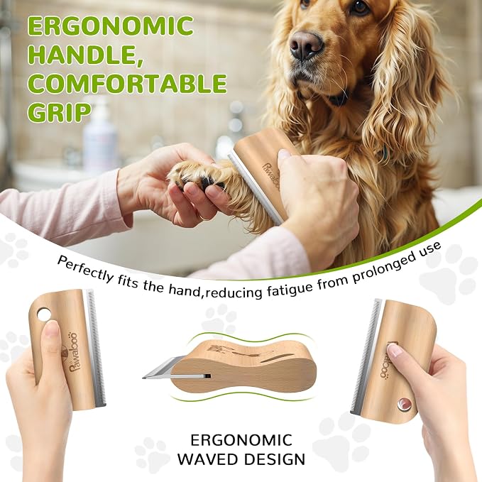 Pawaboo Deshedding Brush for Dogs & Cats, Dog Hair Removal Comb | Grooming Shedding Brush with Ergonomic Gripping for Short Hair Dogs and Cats, Hangable Pet Cleaning Comb Supplies, 5.1 Inch