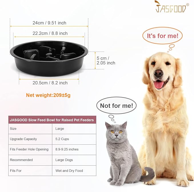 JASGOOD Large Dog Feeder Slow Eating Pet Bowl for Raised Pet Feeders Preventing Choking Food Water Bowl Elevated Diners Replacement Bowl (Black,Large,Fit Opening 8.9"-9.25") (Pack of 2)
