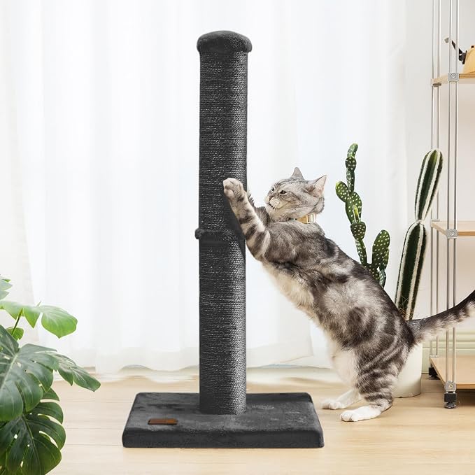 Karolpar 34inch Cat Scratching Post with Natural Sisal Rope 4.3Inch Large Diameter Scratcher Post Tree for Indoor Cats Black