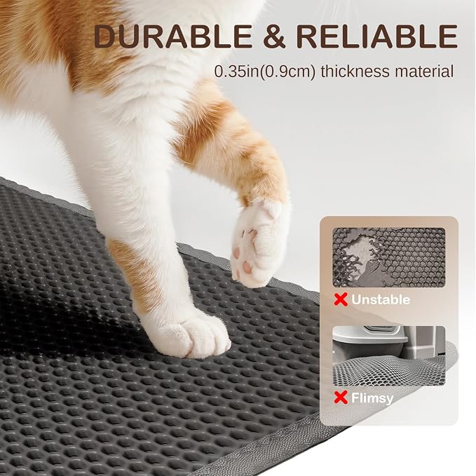 Grey Litter Mat, 47.2x27.6 Inches Double Layer Honeycomb Litter Box Mat, Waterproof Urine Proof Larger Cat Box Mat