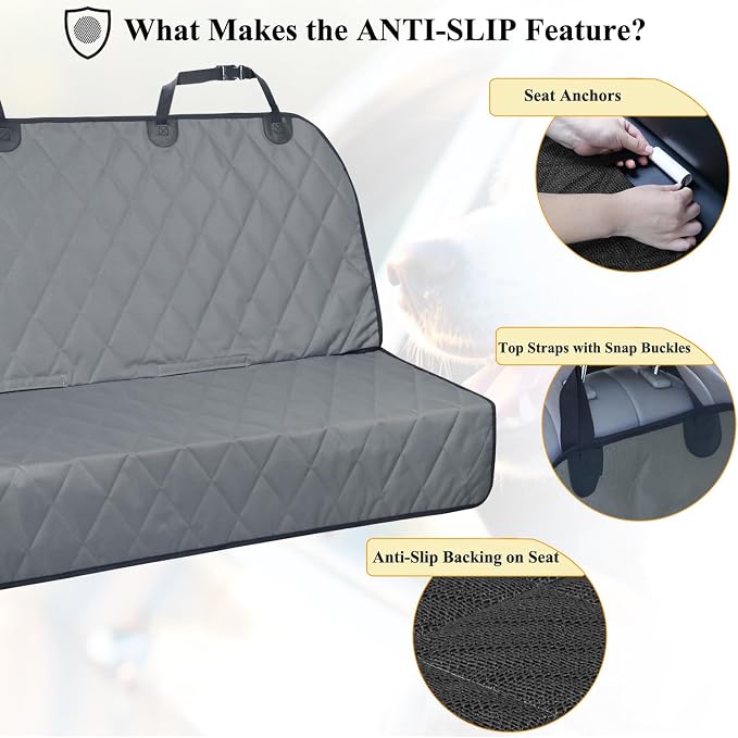 VIVAGLORY Dog Seat Cover Pet Seat Protector, Large, Grey | Backseat Cover for Car Suv & Truck, Back Rear Backseat Bench Protector