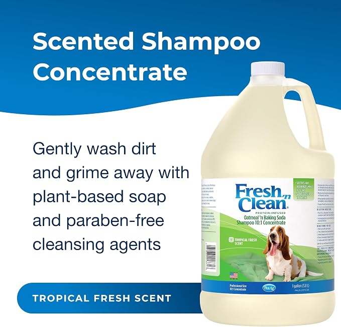 Pet-Ag Fresh ’n Clean Oatmeal ’n Baking Soda Shampoo - Tropical Fresh Scent (10:1 Concentrate) - 1 Gallon - Nurtures Dry, Itchy Skin with Vitamin E & Aloe - Strengthens & Repairs - Soap Free