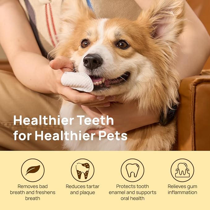 HICC PET Teeth Cleaning Finger Wipes for Dogs & Cats, Daily Oral Care Dental Wipes, Dog Toothbrush Alternative for Teeth & Gum Cleaning, Soft Textured Finger Wipes for Puppies, Adult Dogs & Small Pets