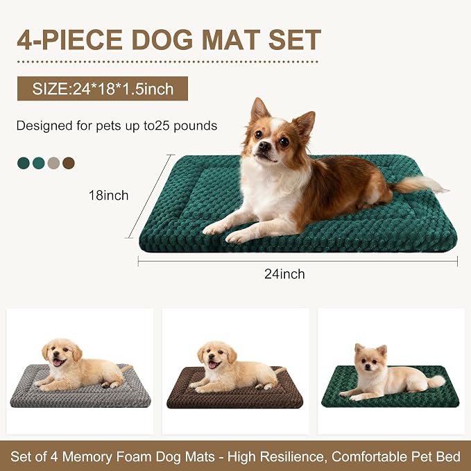 Dog Bed Mat, Reversible Crate Pads for Small/Medium/Large Dogs & Cats Sleeping, Portable & Soft, Dog Beds Crate Pad (Mix, S(24"*18"*1.5")) (Mixed Colors - B-4PCS, S(24"*18"*1.5"))