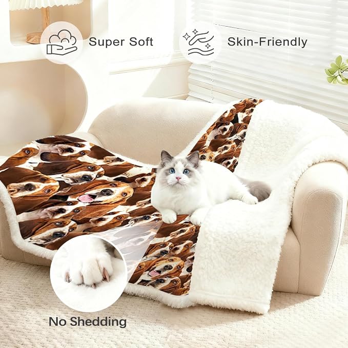 BlessLiving Bassett Hound Brown Throw Blanket with Dense Dog Patterns Sherpa Fleece Blanket Couch Bed, Soft Cozy Warm Pet Blankets for Puppy Lovers Cute Animal Print Gift 60x80 Inches