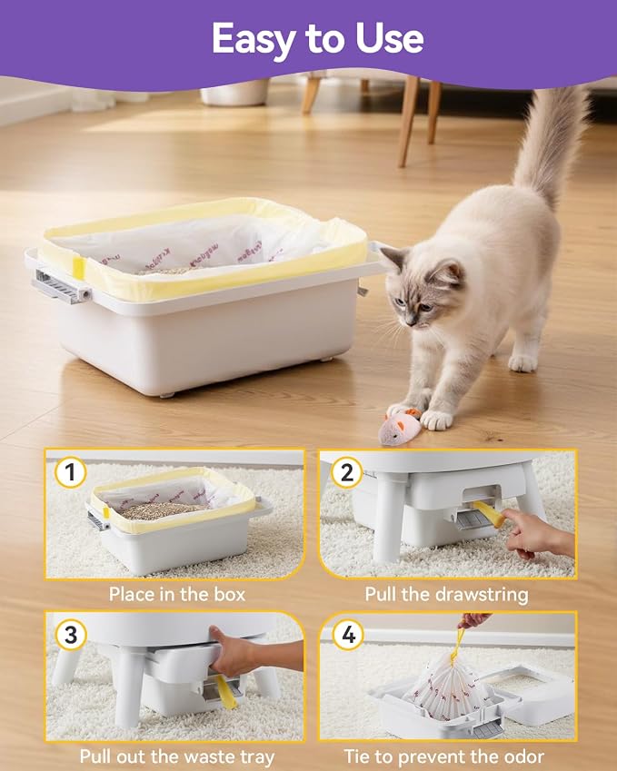 180 Count Automatic Cat Litter Box Liners Compatible with PetPivot AutoScooper 11/12 and Similar Open Top Self Cleaning Litter Box, Heavy Duty Cat Litter Bags Liners with Drawstring, 25.19" x 11.8"