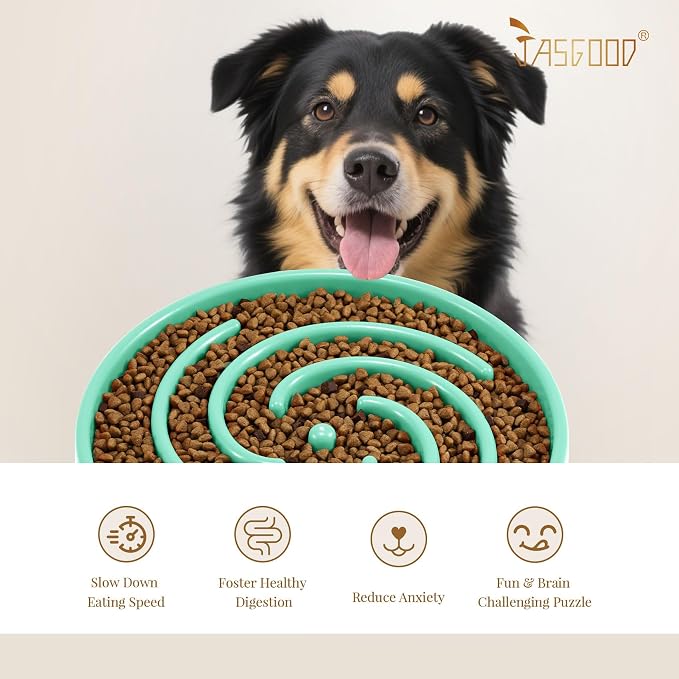 JASGOOD Slow Feeder Dogs Bowl for Medium Dogs,Anti-Gulping Pet Slower Food Feeding Bowls Stop Bloat,Preventing Choking Healthy Design Dogs Bowl, O-Pea Green