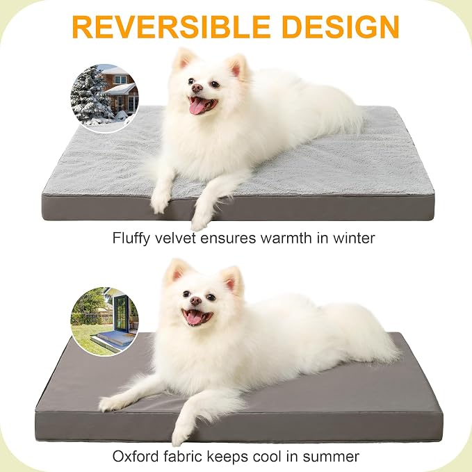 KSIIA Orthopedic Dog Bed, Deluxe Plush Waterproof, 29 x 18 Inch, Gray, 3-Inch Thick High-Density Egg Crate Foam, Removable Cover, Machine Washable | Deluxe Soft Plush Dog Crate Bed, Machine Washable Pet Mat with 3-Inch Thick High-Density Egg Crate Foam...