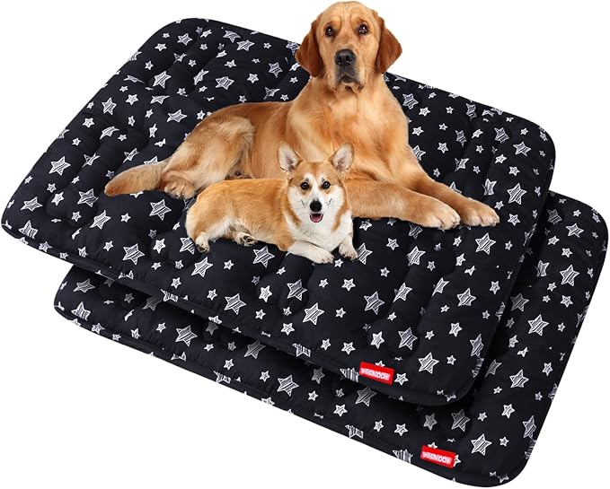Moonsea Dog Crate Mat (42" X 28") 2 Pack, Soft Bed, Personalized Pad, Anti-Slip Bottom, Machine Washable Kennel Pad, Black