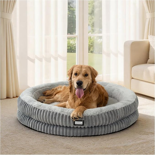 BALANCE Donut Dog Bed, 43 Inches Round Dog Bed Extra Large Size Dogs Washable, Orthopedic Calming Dogs Beds for Kitten, Fluffy Plush Faux Fur Pet Bed with Anti-Slip Bottom