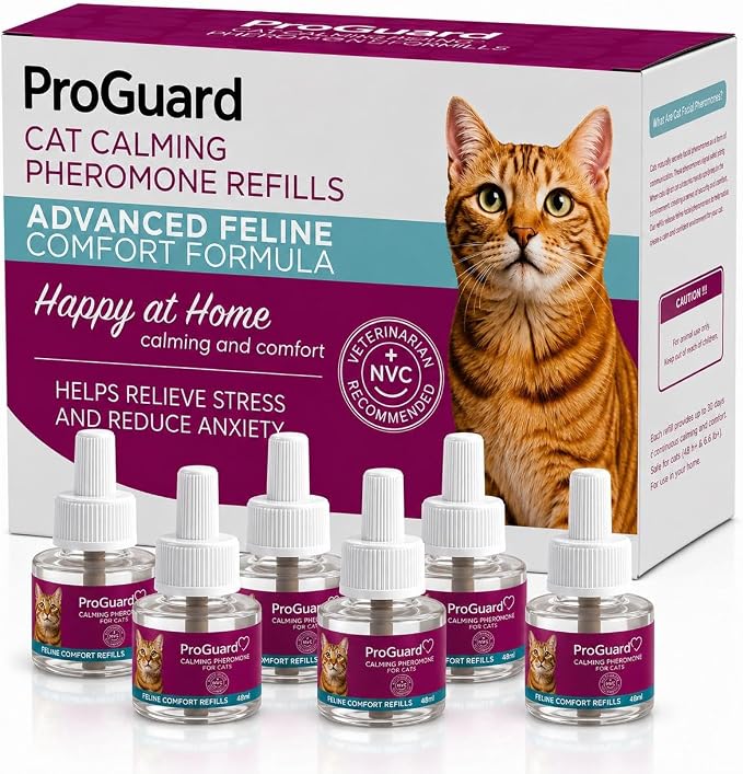 ProGuard® Cat Calming Diffuser Refill 6 Pack Cat Calming Pheromone Diffuser Refill Cat Plug in Pheromones Cat Stress Diffuser Cat Pheromones Calming for Cats Anxiety and Stress 48ml Vial-180 Days