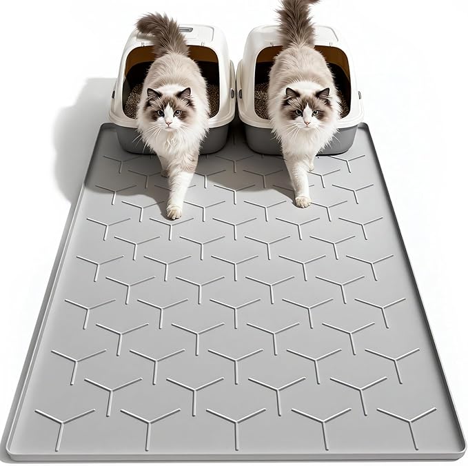 Silicone Cat Litter Mat Large 40" X 28", Easy to Clean, Gray | Large Size Waterproof Silicone Mat with Raised Edges, Catch Litter, Protect Floor from Urine, Multi-Use for Dog/Sink/Kitchen