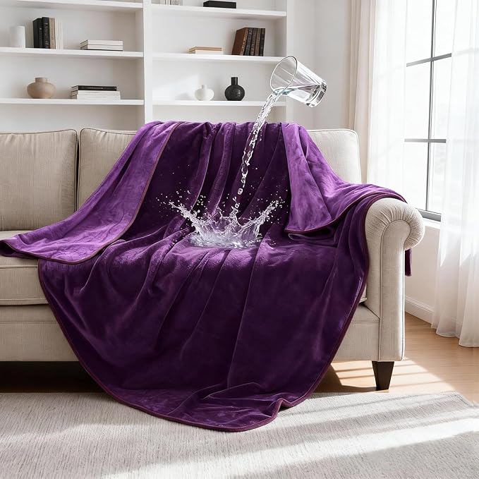 gogobunny Waterproof Blanket for Dogs and Cats, Reversible Flannel Double-Sided Furniture Protector for Couch Sofa Bed Against Spills & Pet Fur (50" x 60", Dark Purple/Light Purple)