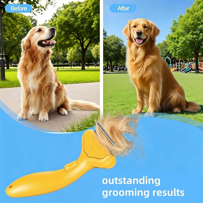 Undercoat Rake for long haired Cats & Small/Medium Dogs – Deshedding Brush & Dematting Comb for Double-Coated Pets with Long Hair, Matted Fur – Grooming Tool for Kitten, Puppy and Rabbit (yellow)