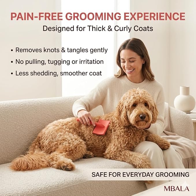 Dog Slicker Brush for Doodles, Goldendoodles & Labradoodles – Extra Long Pin Brush for Dematting & Deshedding – Removes Tangles, Knots & Loose Hair – Wooden Handle for Thick, Curly Coats (Large)
