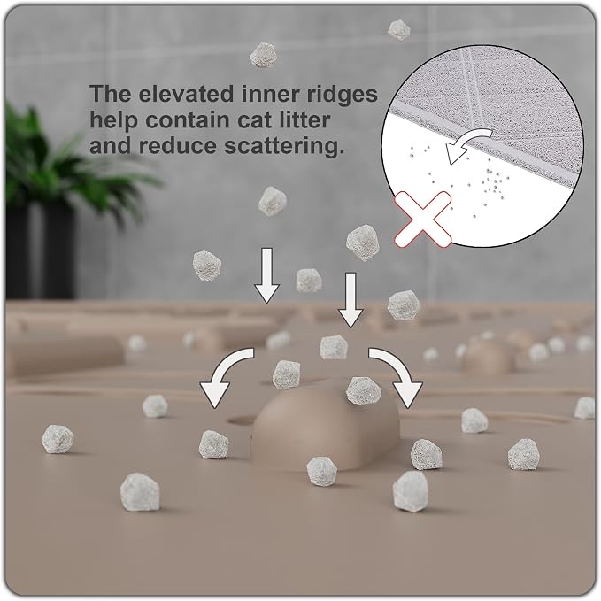 OHMO Large Cat Litter Mat, 31.5x23.6 Silicone Trapping Mat Beige | for Kitty Litter Box, Easy Clean, BPA Free Rubber, Center Litter Collection, Easy Pour-Back, Waterproof, Odor-Resistant