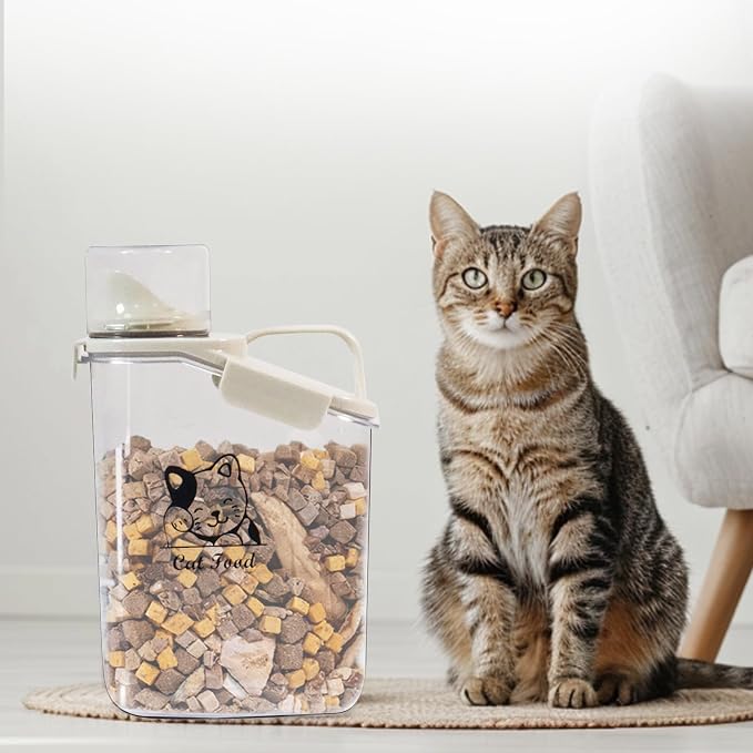Pet Food Storage Container with Measuring Cup and Pour Spout - Airtight, Leakproof, Portable Pet Food Dispenser for Travel - 2.8L