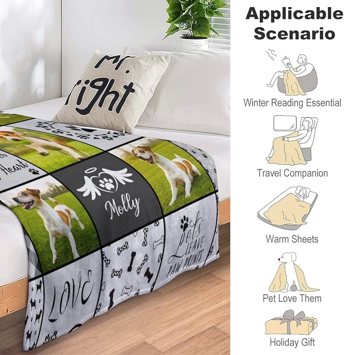 Artsadd Personalized Blanket with Picture in Memory of Dog Custom Photo Blanket Memorial Pet Loss Sympathy Gift