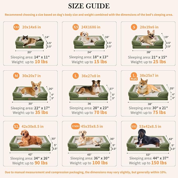 Comfort Expression Orthopedic Dog Bed for Extra Large Dogs with Bolster | Waterproof Dog Couch Bed with Washable Cover & Non-Slip Bottom, Supportive Egg Crate Foam Big Dog Bed, 53x42Inch