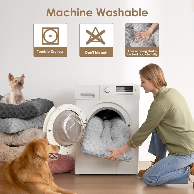 EHEYCIGA Washable Large Dog Bed for Crate 35x23 Inch, Kennel Pad for Dogs Up to 45 lbs, Plush and Comfy Pet Sleeping Mat, Grey
