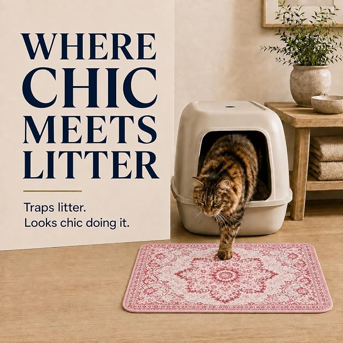 PUPIBOO Cat Litter Mat, Litter Trapping Mat, and Washable Cat Pee Pad | Cat litter box mat and cat food mat, 15x24in, 4-layer, OekoTex-, non-slip, washes up to 500 times