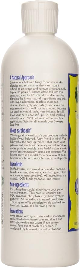 earthbath Hypoallergenic Dog Shampoo, Made in USA, 16 Oz (1 Pack) | Fragrance Free Dog Shampoo for Allergies and Itching