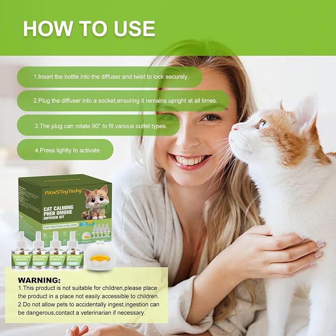 Cat Calming Diffuser Kit: 1 Diffuser + 4 Refills (120-Day Supply) - Professional Cat Pheromones Calming Diffuser for Anxiety Relief - Helps Reduce Scratching, Meowing & Urine Marking (L2)