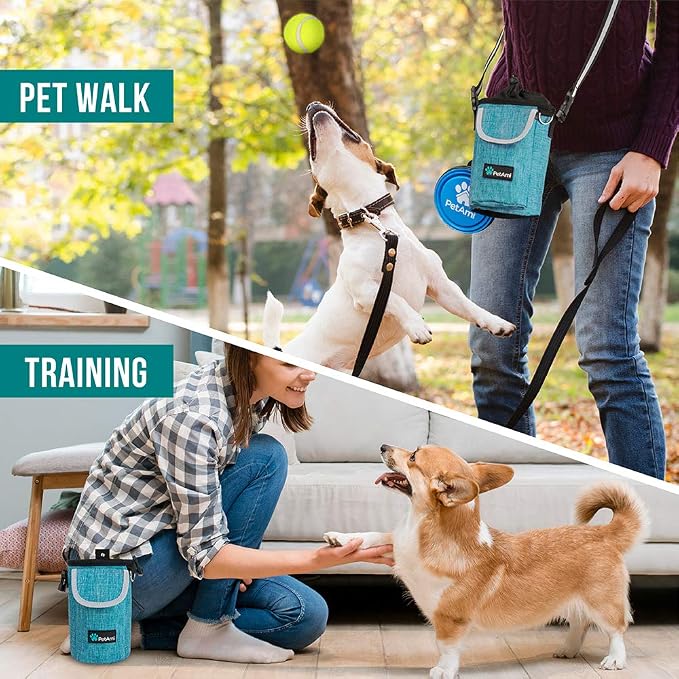 PetAmi Dog Treat Pouch, Large Hands-Free Training Bag, Teal Sea Blue | Built-In Poop Bag Dispenser, Holds 3 Cups Of Treats, 4 Ways to Wear, D-Ring, Reflective Strap, Dog Treat Bag for Walking