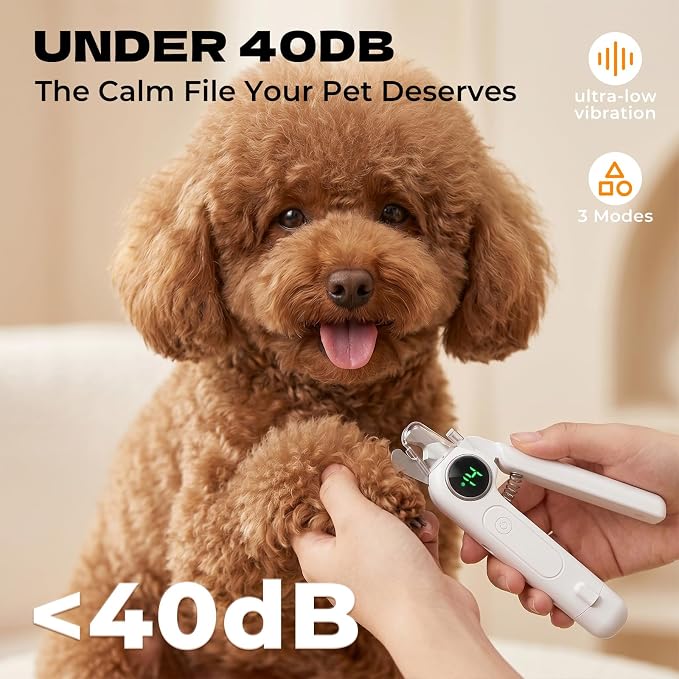2-in-1 Pet Nail Clipper with LED Light and Digital Display – Upgraded Cat and Dog Nail Grinder with Safety Guard, USB Charging, Splash-Proof, Low-Noise, Pain-Free Nail Trimmer (White)
