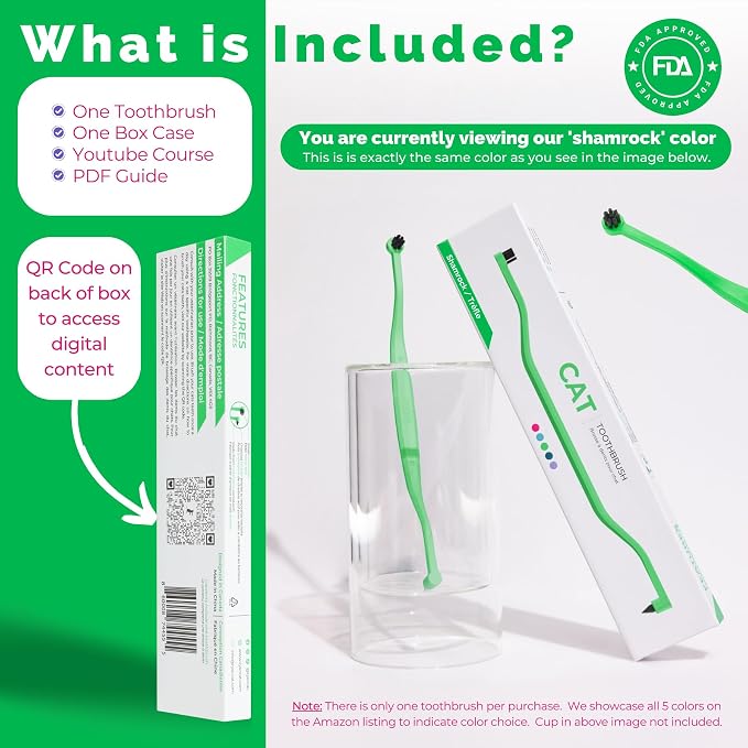 RYERCAT Dual Sided Cat Toothbrush - Kitten Toothbrush with Micro Head (Very Small) for Custom fit - Cat Dental Care Supplies - Pet Toothbrush for Cats (Shamrock Green)
