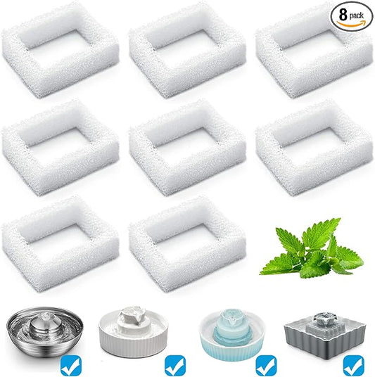 Cat water fountain pre-filter sponge 8 pack for ceramic cat fountain and stainless steel pet water fountain