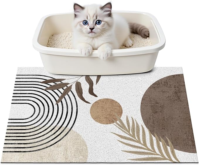 Cat Litter Mat Litter Trapping Mat, 24"x15" Waterproof Urine Proof Litter Box Mat Catcher Mat Non-Slip Washable for Kitty Kitten, Brown