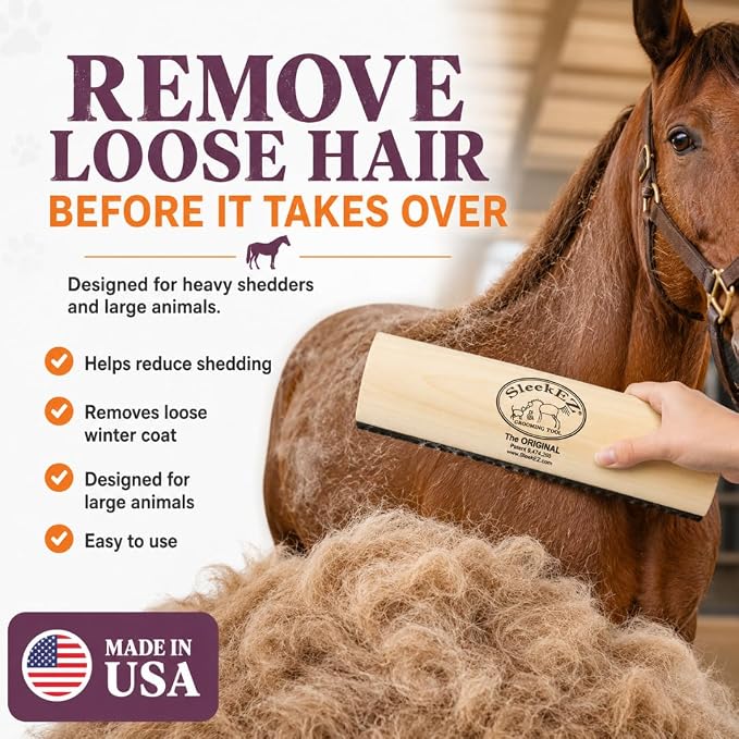 SleekEZ 10 Inch Horse Brush – Patented Horse Shedding Blade Made in USA - Removes Loose Hair & Undercoat - Deshedding Tool for Donkeys, Cows & Large Animals - Helps Reduce Seasonal Shedding