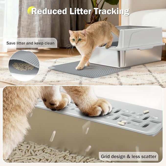 Stainless Steel Cat Litter Box with Lid, High-Sided Metal Litter Pan for Small Cats, Kitty Litter Box, Non-Stick & Odor-Resistant, Anti-Urine Leakage, Easy to Clean, Scoop Included