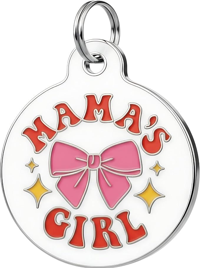 Bad Tags Personalized Dog and Cat ID Tags in 25+ Designs and 2 Sizes - 5 Lines of Custom Engraved Text - Funny Cute Personalized Pet Tags (Mama's Girl, Small (1 inch))
