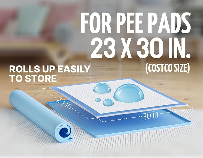 TidyFriend Dog Pee Pad Holder Tray Fits for 30” x 23” Pee Pads with Corner Lock Holes, Raised Edges, Non-Spill, Easy to Clean Silicone Dog Potty Tray Holder, for Indoor Floor Protection (Blue)
