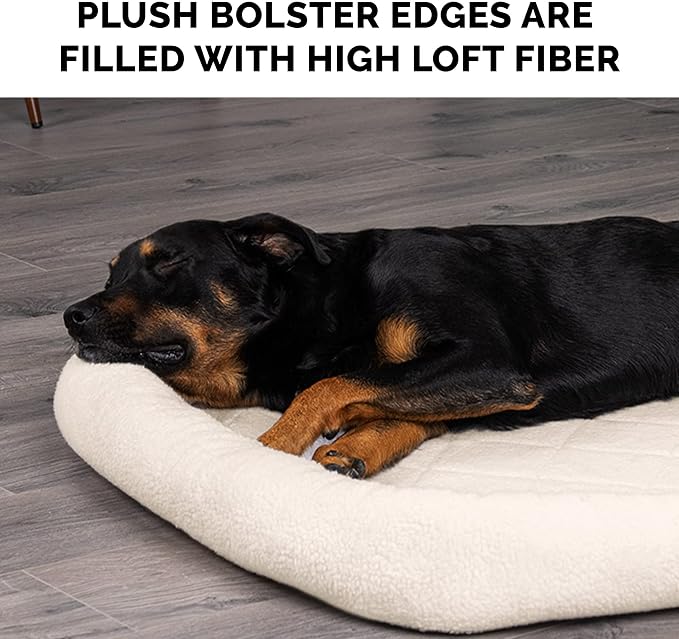 Furhaven Dog Bed for Large/Medium Dogs, 100% Washable, Sized to Fit Crates - Sherpa Fleece Bolster Crate Pad - Cream, Large