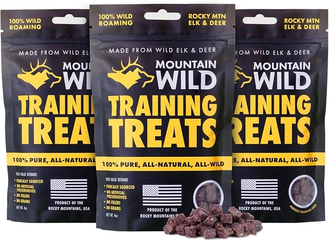 MOUNTAIN WILD Training Treats for Dogs - Wild Elk & Venison - 4oz, 3 Bags | Puppy & Dog Protein Treat, High Value, All Natural, No Fillers, Grain Free, No Artificial Preservatives