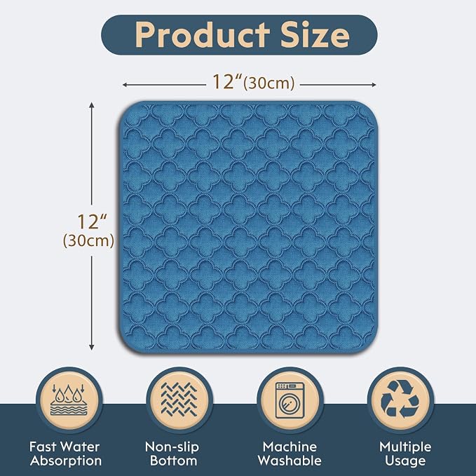 FunFurry Washable Guinea Pig Cage Liner - 4 Pack Reusable Washable Pee Pads，Waterproof Guinea Pig Bedding for Small Animal - Rabbit Bunny Hamster Puppy (Blue, 12" X 12" - 4 Pack)