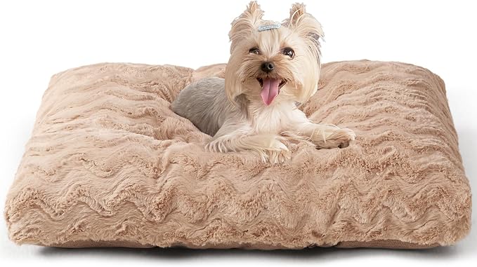 EHEYCIGA Washable Small Dog Bed for Crate 23x18 Inch, Kennel Pad for Puppy Up to 25 lbs, Plush and Comfy Pet Sleeping Mat, Camel