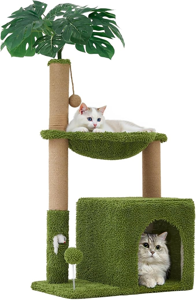 Woochpet 37" Small Cat Tree for Indoor Cats, Multi-Level Cat Tower with Sisal Scratching Post, Cozy Hammock, Cat Condo with Peek-a-Boo Mouse Hole, Interactive Toy Ball for Kittens and Small Cats