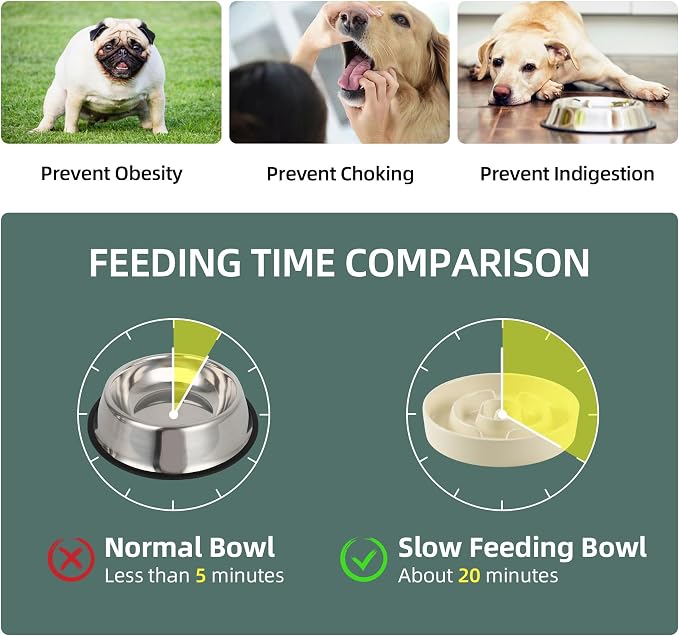 Havniva 9.5” Raised Slow Feeder Dog Bowls Set, 3.2 Cups Ceramic Slow Feeder Dog Bowl and 8.2” Dog Water Bowl with Elevated Wooden Stand Puzzle Dog Food Bowl for Large Dogs Anti-Gulping & Anti-Choking