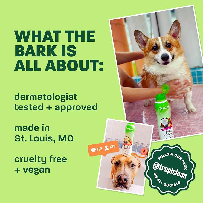 TropiClean Mango & Kiwi Dog Shampoo, 3X Longer Lasting Scent, 20oz