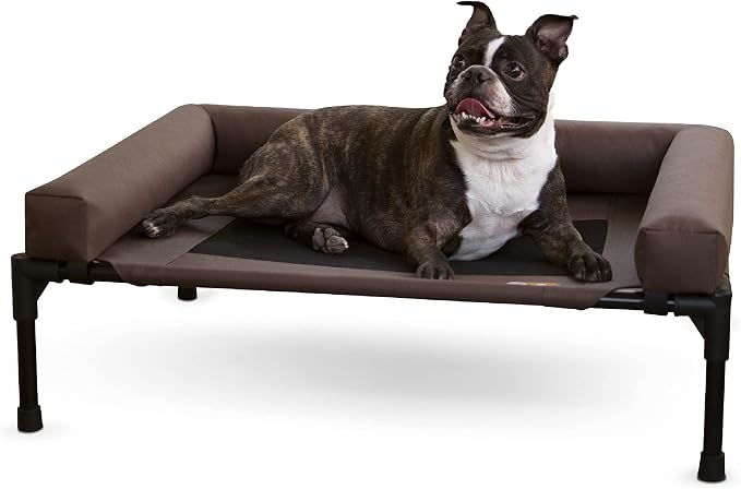 K&H Pet Products Bolster Dog Cot Cooling Indoor/Outdoor Elevated Dog Bed Hammock with Removable Bolster, Washable Mesh Cover, Raised Camping Bed for Medium Pets - Chocolate Medium 32" X 25"