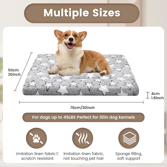 Dog Crate Mats Bed for Small/Medium Dogs, 30x20 Inch Short Plush Pet Mat, 1.6-inch Thick Thin Kennel Pad, Machine Washable Ideal for 36-Inch Dog Crates