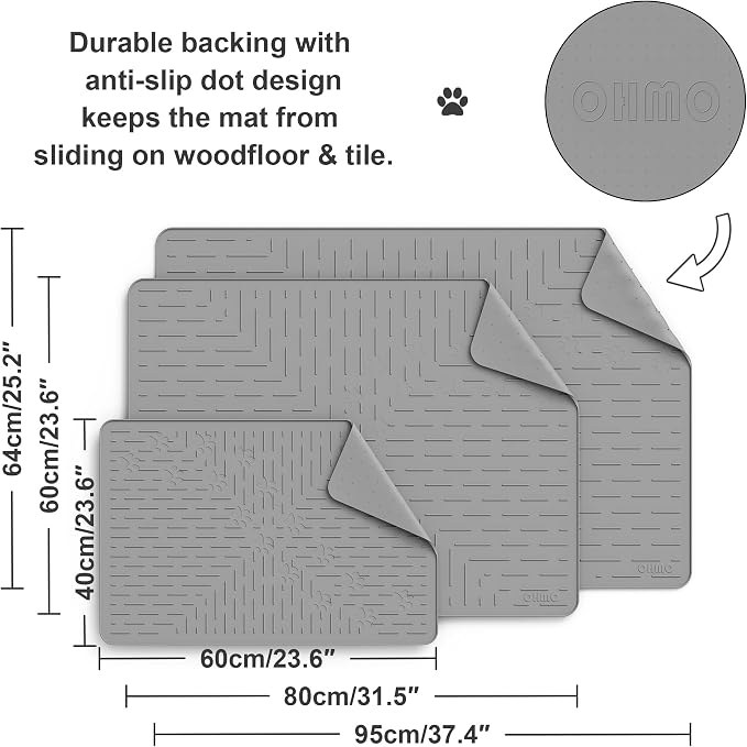 OHMO Cat Litter Mat, 23.5x16 Silicone Trapping Mat Grey | for Kitty Litter Box, Easy Clean, BPA Free Rubber, Center Litter Collection, Easy Pour-Back, Waterproof, Odor-Resistant