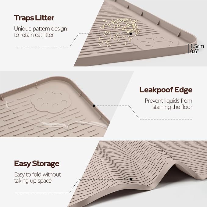 Silicone Cat Litter Mat for Litter Box 57”x40” Large Cat Mat, Khaki | Waterproof, Non-Slip, Leak-Proof Rug Mat with Lip, Easy to Clean, Extra Large Litter Catcher Mat for Floor