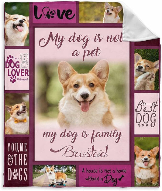 Personalized Dog Pet Memory Blankets with Beloved Photo My Dog Is Not a Pet My Dog Is Family Love Blanket Custom Loss of Loved one Memorial Blanket Gift for Dogs Cats Pets Lovers 40X50 Inch